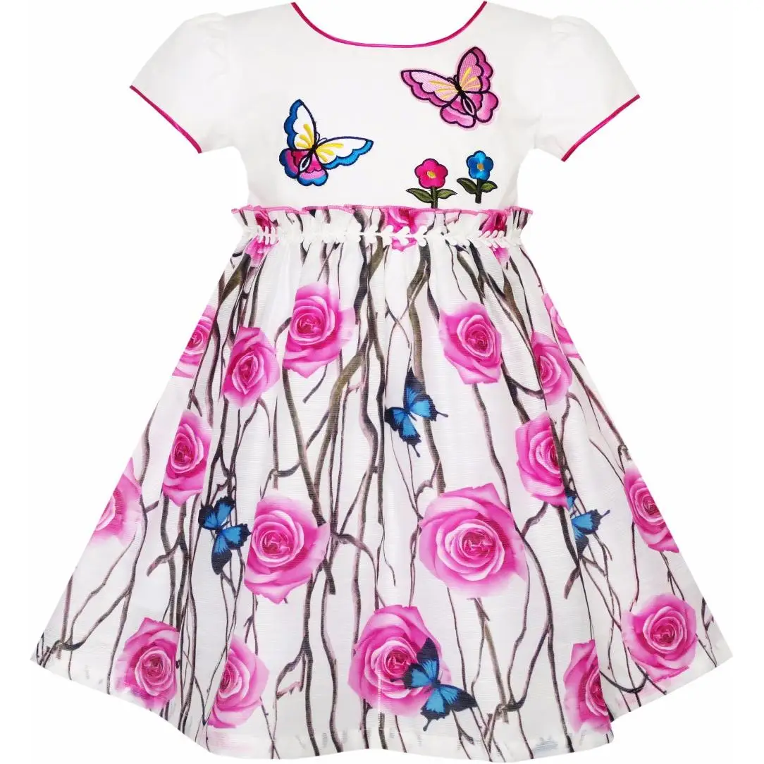 Girls Dress Rose Flower Butterfly Princess Birthday Party Sundress Cotton 2020 Summer Wedding Dresses Size 4-10 Carnival | Детская