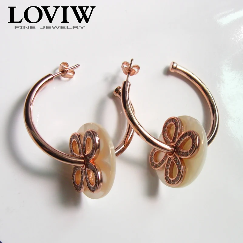 

Mother-of-pearl Love Knot series Hinged hoop earrings 18K rose golden gift new arrival Super deal thomas style lovers gift