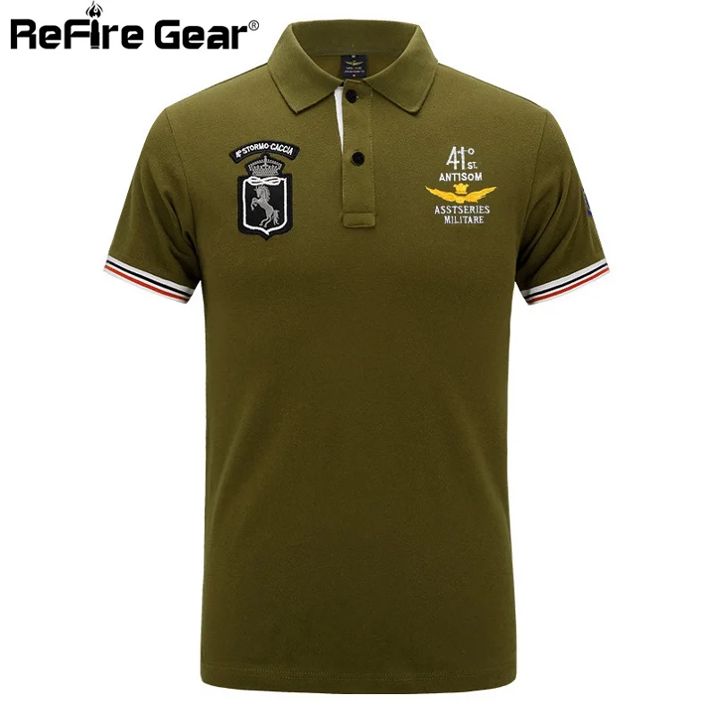 Refire gear ВВС Военная рубашка поло для мужчин пилот Вышивка Армии тактические рубашки летние дышащие с коротким рукавом хлопок поло - Цвет: Army Green