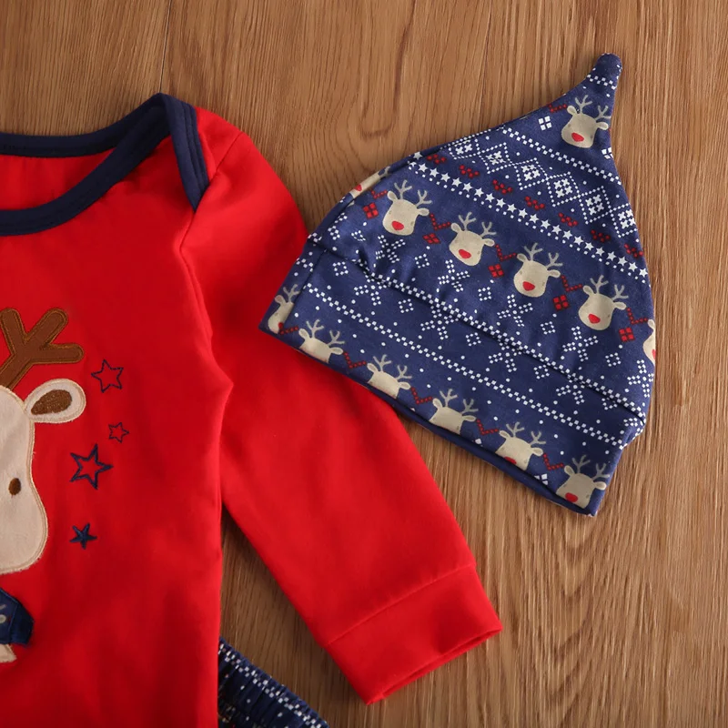 Emmaaby/Рождественская Пижама для малышей от 0 до 24 месяцев футболка с длинными рукавами и принтом оленя для маленьких мальчиков и девочек топ+ длинные штаны, комплект одежды