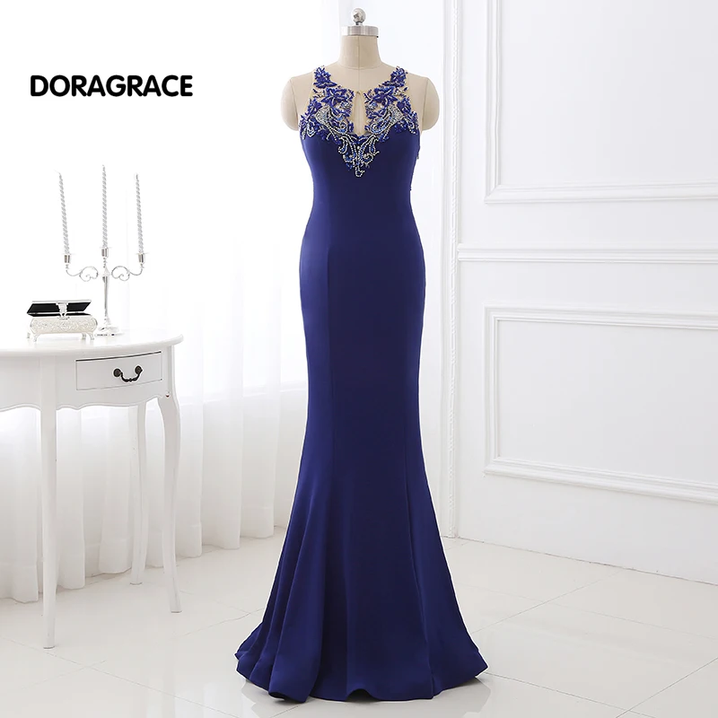 

DORAGRACE Real Photos Elegant Beaded Mermaid Floor-Length Designer Prom Gowns Long Evening Dresses DGE064