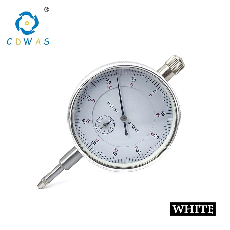 Индикатор циферблата 0-10 мм Точность 0,01 мм циферблатный индикатор измеритель разрешения индикатор прибор измерение инструмент - Цвет: White without ear
