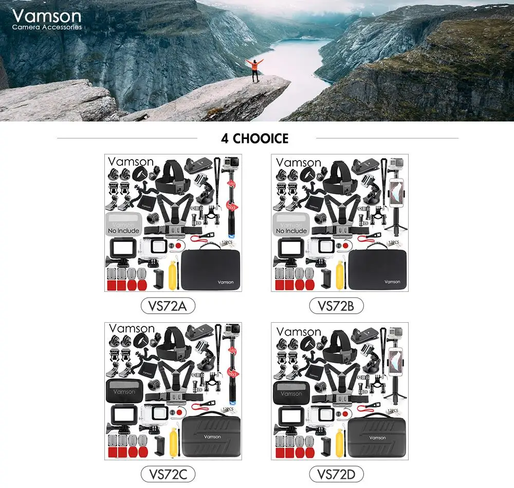 Vamson для штатив gopro монопод ременные клепления на голову и грудь ремень крепление рамки для gopro hero 7 черный 6 5 Камера Аксессуары Корпус в сборе чехол VS72