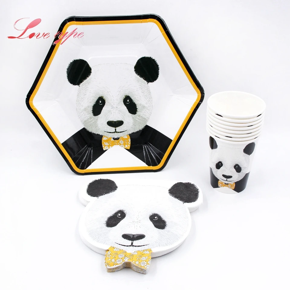 Cute Panda Series Disposable Tableware Cartoon Animal Cup Plate Napkin Party Supplies Wedding Birthday Pool DIY Decoration | Дом и сад