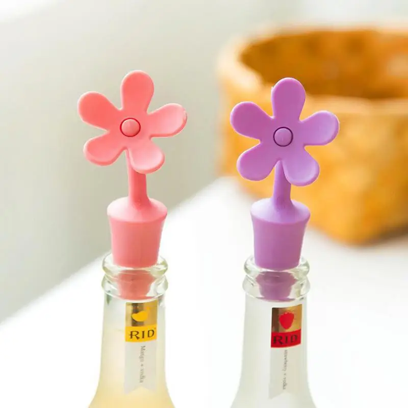 

4pcs Creative Flower Design Bottle Stopper Colorful Silicone Wine Stopper High Quality Bottle Caps Wine Cork Kitchen Supplies