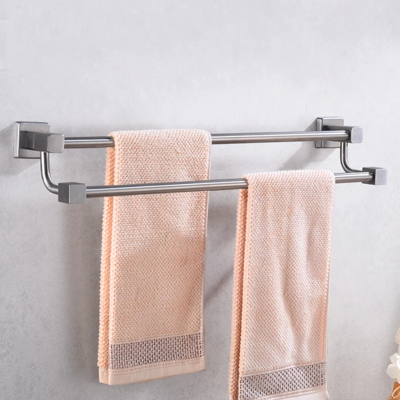 Towel Holder Bathroom Towel Rack Stainless Steel Towel Rail Hanger Double Bar Wall Mounted Shower Robe Shelf Bathroom Hardware Towel Holder Bathroom Towel Rack Stainless Steel Towel Rail Hanger Double Bar Wall Mounted Shower Robe Shelf Bathroom Hardware
