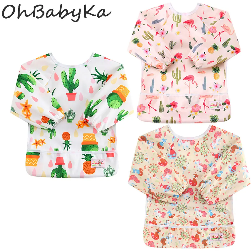 Новые детские нагрудники Ohbabyka с длинным рукавом и карманом водонепроницаемые