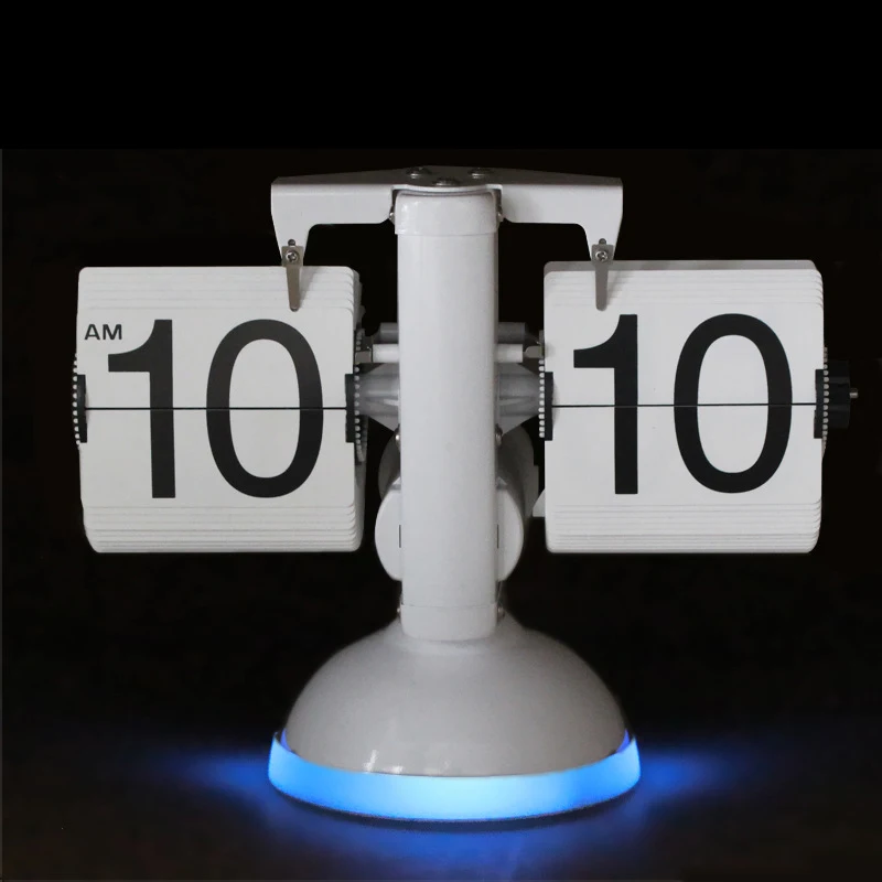 

Creative Flip Table Clock Luminous Sound Control Lights LED Desktop Clock Quartz Movement Automatic Page Turning Table Clocks