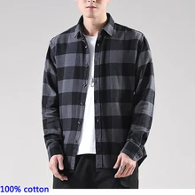 Мужская одежда, осень, Новое поступление, длинная рубашка с длинным рукавом, хлопок, мужские рубашки, клетчатая плотная ткань, размер 38, 39, 40, 41-43
