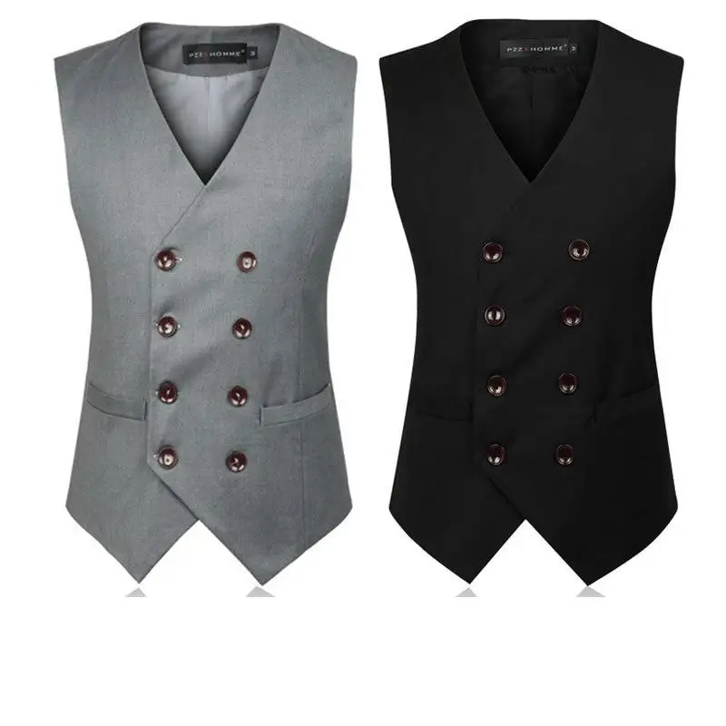 2017 New Arrival Tide Men's Suit Coat Slim Type Black Double Breasted