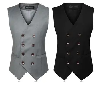 

2017 New Arrival Tide Men's Suit Coat Slim Type Black Double Breasted Vest Grey Waistcoat Suit Vest Men