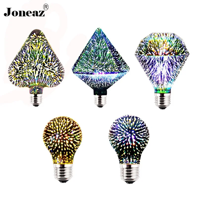 

bombilla E27 LED Light Bulb 3d Firework filament 220V Edison ampoule lamp G125 G95 G80 ST64 A60 star heart diamond Home Joneaz