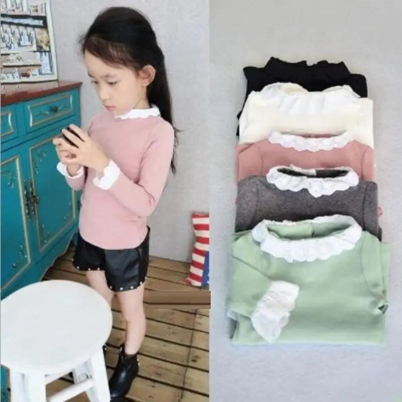 

2018 Spring Fall Winter Girls Blouse Shirts Cotton Long Sleeve Lace Child T-Shirt Girl Kids Baby Toddler Tops And Blouses JW6338
