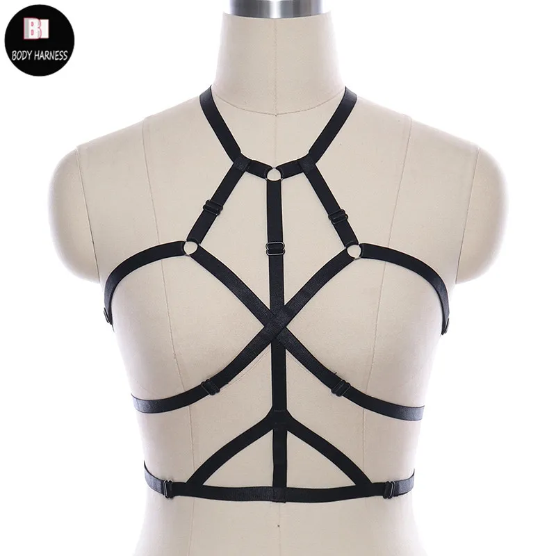 

Festival Rave Cage Bra Crop Top Women Sexy Lingerie Pole Dance Body Harness Fetish Goth Black Bondage Dress