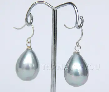 

2 couleurs gros 12 * 16 mm gris / noir chute de perles boucles d'oreilles