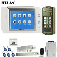 JERUAN Wired 8 inch Video Door Phone Record Doorebll Intercom System kit 3 Monitor + NEW Waterproof Password HD Mini Camera 1V3