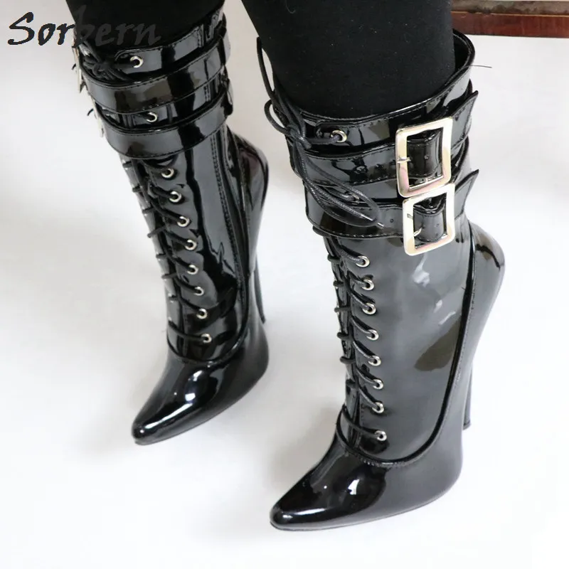 18cm 7 Inch Stiletto High Heel Boots Ankle Sexy Fetish Shoes Buckle