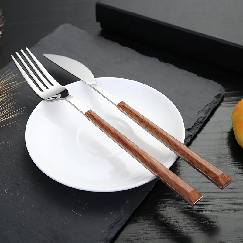 Yooap нож из нержавеющей стали, ложка, вилка, набор столовых приборов с деревянной ручкой, нож для стейка, основная ложка для еды, основная вилка для еды, десертная ложка