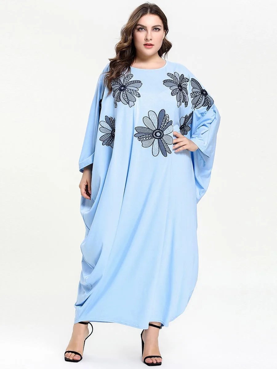 Исламская одежда Абая Moroccan мусульманское платье Вечерние Модные Большой Женская летучая мышь с длинным рукавом Вышитые свободное 197720