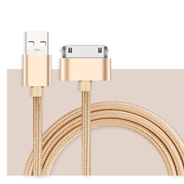 Suptec 30 Булавки USB кабель для iPhone 4S 4 металлический штекер плетеный нейлоновый Провода Зарядное устройство кабель быстрой зарядки синхронизации данных шнур для iPad 3 2 - Цвет: Gold