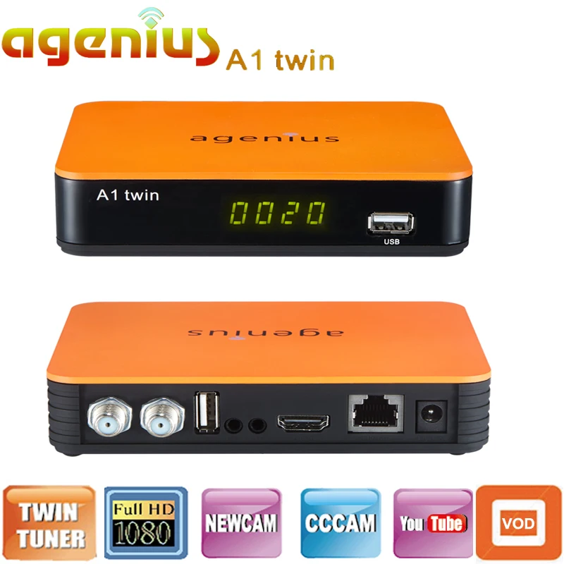 

Agenius A1 twin H.265 Duall Tuner DVB-S2 Satellite Receiver 3G Wifi IPTV IKS SKS ACM Receptor HD Channels for South America