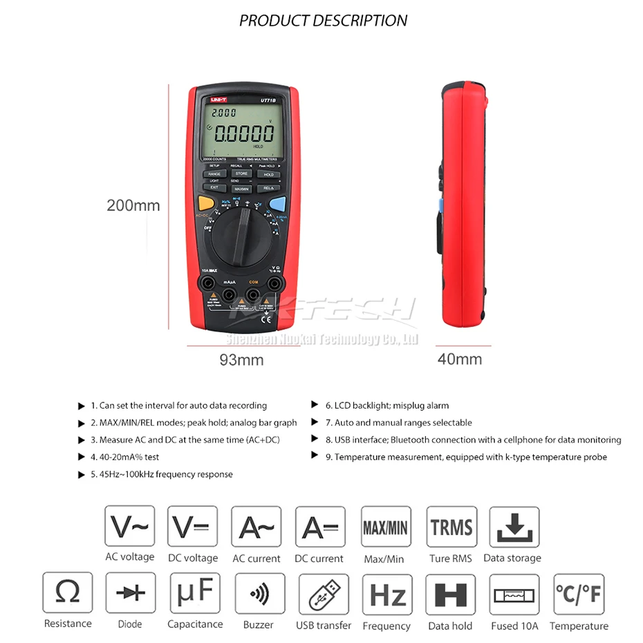 UNI-T интеллектуальный цифровой мультиметр UT71E UT71D UT71C UT71B UT71A Ture RMS температура AC DC Вольт колпачок Res Freq двойная подсветка