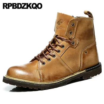 

Ankle Fall Army Designer Shoes Booties Brown Vintage Autumn Lace Up Military Combat Men Short Full Grain Leather Boots High Top