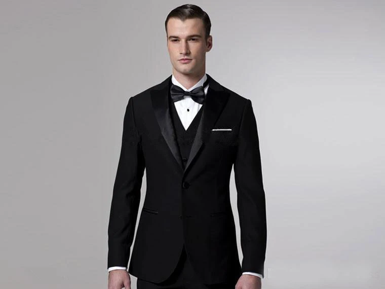 黒新郎タキシード男性の結婚式のスーツブレザー花婿スーツウエディング服二つボタンカスタム ジャケット パンツ ベスト フォーマルスーツ Bridegroom Suit Mens Wedding Suitswedding Suit Aliexpress