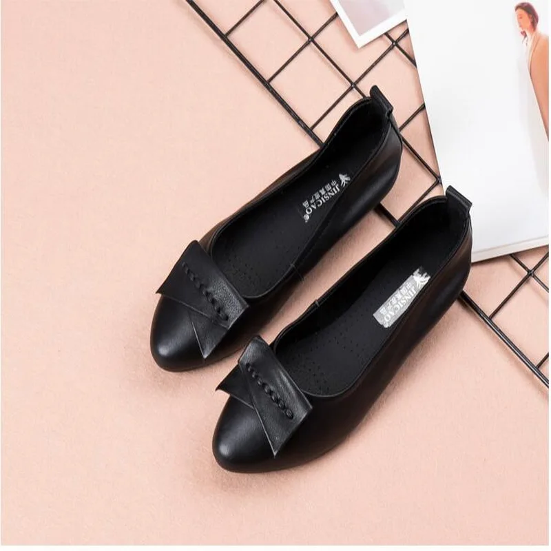 2019 frühjahr neue einfache Echtes Leder flache schuhe komfortable nicht-slip frauen Einzigen schuhe Mode spitz Hochzeit Party dres