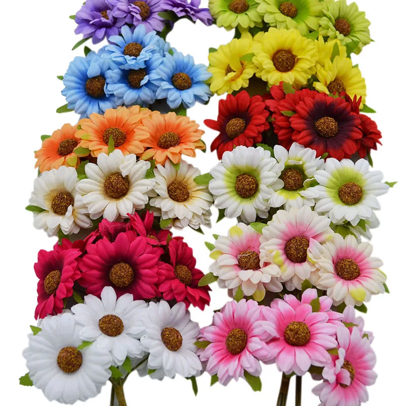 

6Pcs Multicolor Silk Sunflower Cloth Flower Head Daisies Flower Bouquet Decor Home Wedding Garden Embellishments DIY Craft