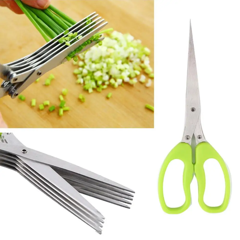 

Multi-functional Stainless Steel Kitchen Knives 5 Layers Scissors Sushi Shredded Scallion Cut Herb Spices Scissors Cooking Tools