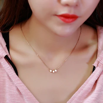

YUN RUO Fashion Brand Woman Jewelry Rose Gold Color 3 Stars Pendant Necklace 316 L Stainless Steel Collares Jewelry High Polish