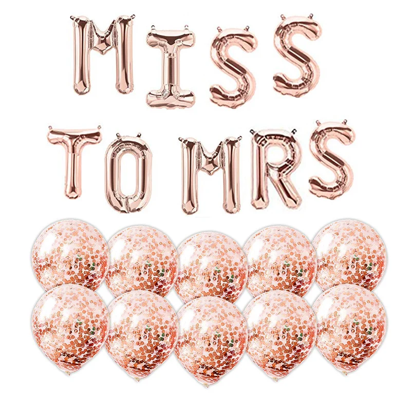 MISS TO MRS шары для свадебной вечеринки розовое золото 1" с 10 конфетти воздушные шары DIY украшения для девичников набор курица Вечерние