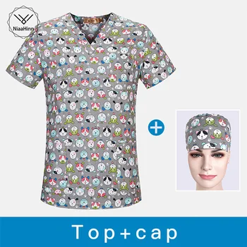 

Cartoon Scrubs Tops Medical Clothing Hospital Uniforms for women man Nursing Uniform Health and Beauty Work Wear surgical cap