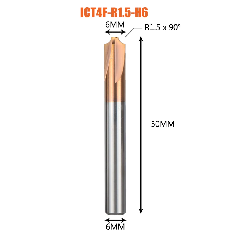 1 шт. твердое карбидная Фаска Инструмент Фреза 4 флейты Внутренняя Дуга R0.5-R5.0 Фаска фрезы угловой Закругление инструмент для снятия заусенцев - Длина режущей кромки: ICT4F-R1.5-H6