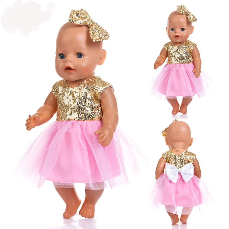 Золотое блестящее платье одежда подходит для новорожденных 43 см кукла аксессуары для кукольной одежды для 17 дюймов кукла