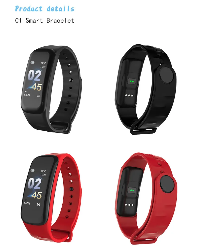

C1S Smart Bracelet Color Screen Blood Pressure IP67 Waterproof Fitness Tracker Heart Rate Monitor Smart Band for Android IOS