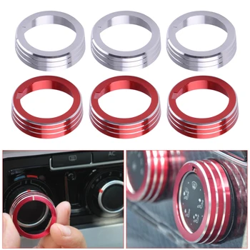 

DWCX 3pcs Anodized Aluminum Car Air Conditioning Heater Ring Knob Covers Decoration Circle Red/Silver Fit for VW Golf GTI MK7