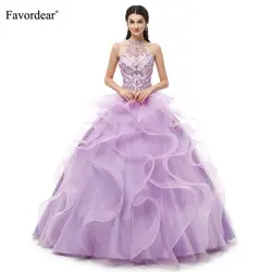 Favordear Холтер вечернее платье с бисером Quinceanera платье Vestido Quinceanera 2019 оборками Сладкий 16 платья классическое бальное платье