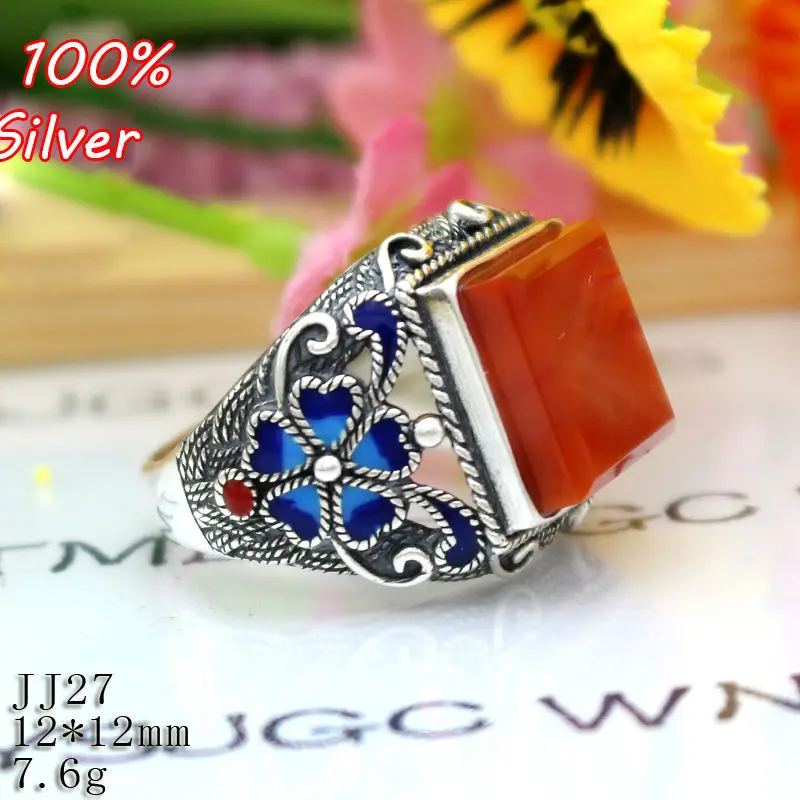 

Hot 100% 925 Sterling Silver Ring Blank Jewelry Fit Squre 12*12mm Royal Cloisonne Vintage Ring Base Tray for DIY Handmade