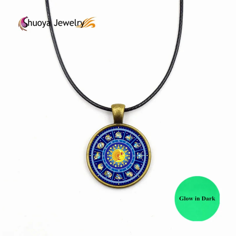 Зодиака Pendentif Colliers светящиеся S & Y Новинка 2017 года античная бронза Стекло et Pendentifs