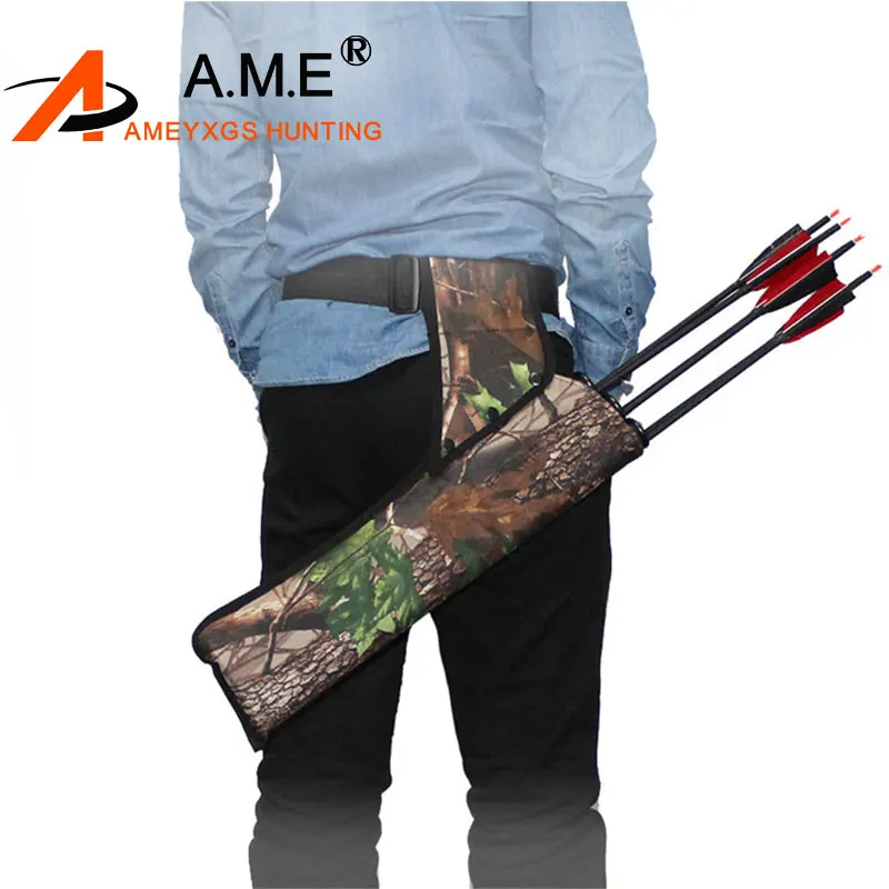 Archery Arrow Holder 3 Tube Bag Adjustable Back Waist Quiver Strap Camo 