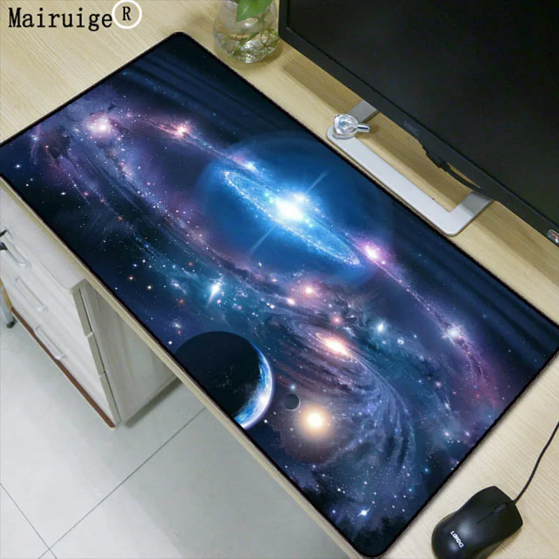 

Mairuige 900*400*3mm Blue Space Extended Gaming Speed Mouse Pad Mat Stitched Lock Edges Waterproof Rubber Mousepad Keyboad Mat