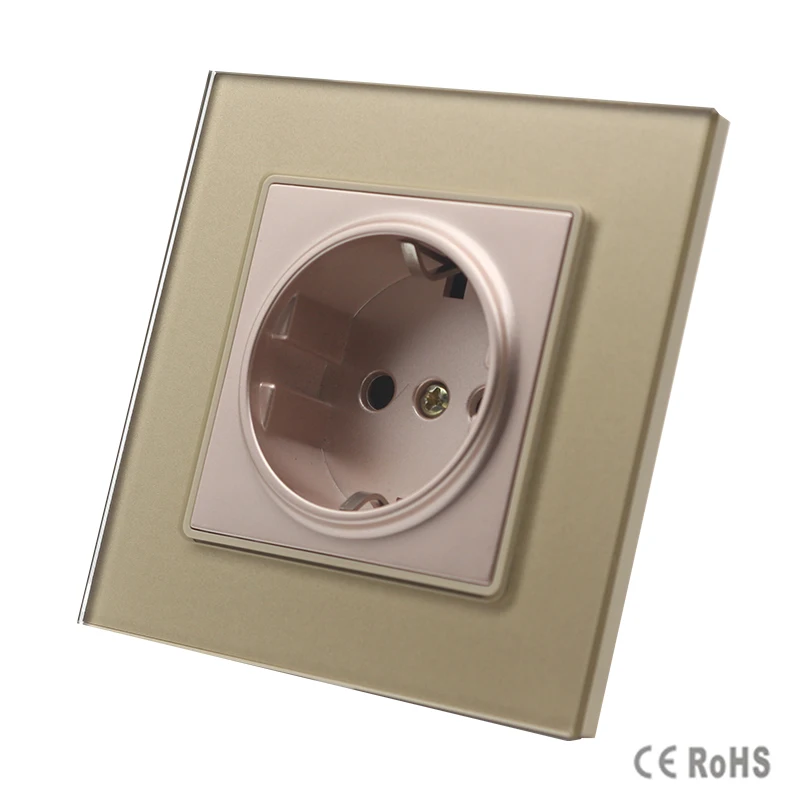 

2017 New Arrived EU Standard Power Socket, Golden Crystal Glass Panel, AC 110~250V 16A Wall Power Socket, GB-C7C1EU-1