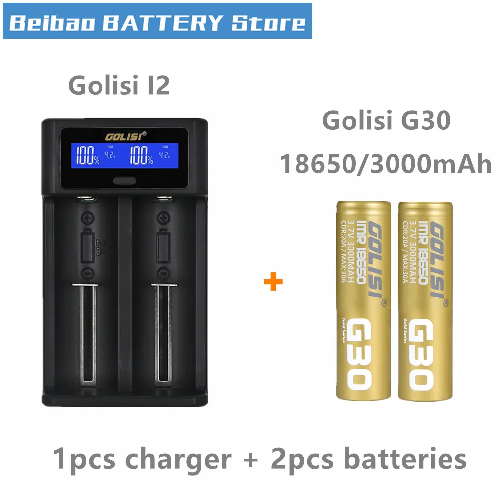 

Golisi G30 IMR 18650 battery 3000mah rechargeable battery for VAPE mod with Golisi i2 Smart Charger LCD Display 2A Fast Charging