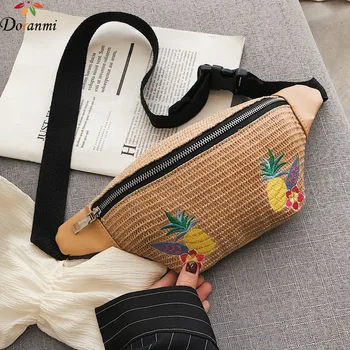 

DORANMI Straw Weave Fanny Pack For Women 2019 Embroidered Waist Bag Female Summer Chest Belt Bag Small Nerka CBB228