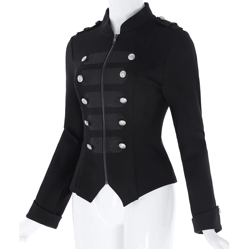 incredible  Gothic Jacket Women Buttons Zipper Front Vintage Tops Long Sleeve Ladies Coats Black