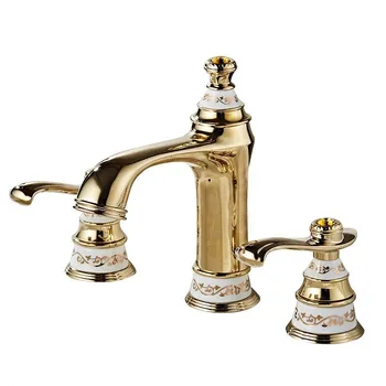 

Bathroom Basin Faucet Brass & Ceramic Sink Mixer Tap Hot & Cold Bathroom Crane Deck Mounted Widespread 5 colors Faucet Torneira