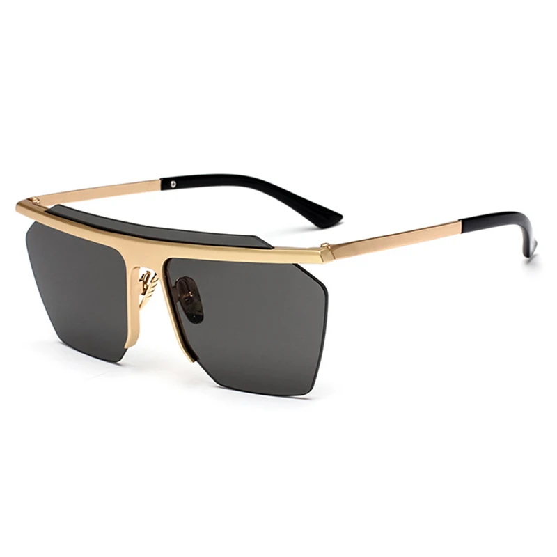OVZA Модные солнцезащитные очки без оправы мужские высококачественные женские зеркальные солнцезащитные очки дизайнерские очки с покрытием линзы в стиле панк S7020 - Цвет линз: Golden black