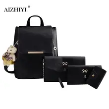 Fashion 4pcs Set Bag Women Leather Backpack Double Zips Cute School Backpacks For Teenage Girls Female